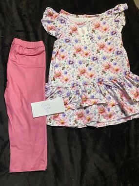 Floral Ruffle Top with Pink Leggings Set - Girls